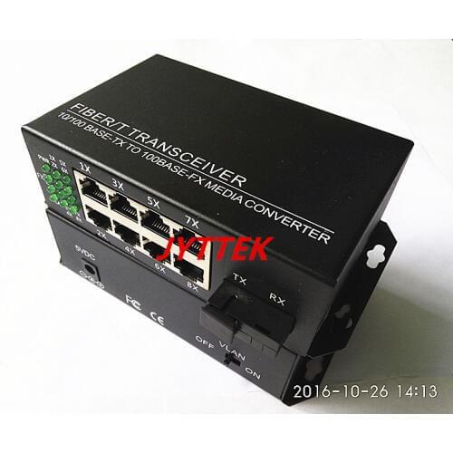 1 Pair 10/100M 8 RJ45 1 SC Singlemode Single Fiber Optical Media Converter 20KM for HD Camera
