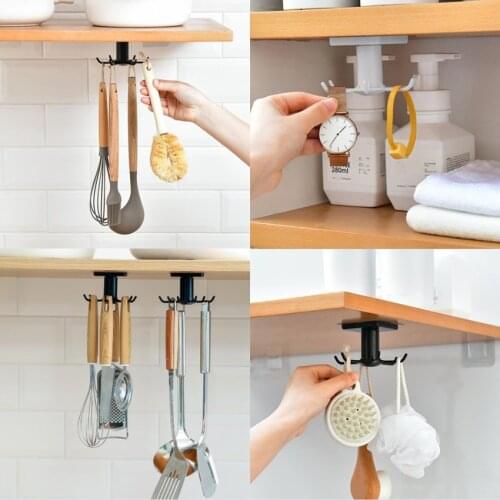 Hot 1Pc 360 Degrees Rotated Kitchen Hooks Self Adhesive Hooks Home Wall Door Hook Handbag Clothes Ties Bag Hanger Hanging Rack