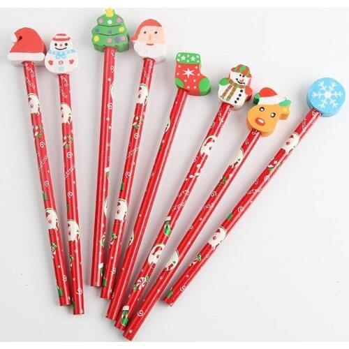 10/20/30/40/50pcs Creative Pen Kawaii Christmas HB Wood Pencils with Eraser Kids Gift Promotion Gifts Pen School Stationery