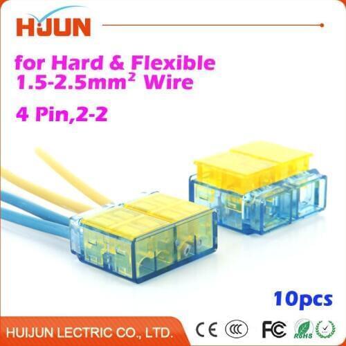10pcs 2-2 Wire connector Avoid Stripping Wire Connection Terminal Row 4P 2-2 Terminal Blocks for Hard & Flexible Wire