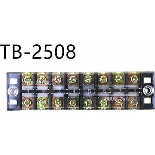 10Pcs 600V 25A 8 Positions Screw Electric Wire Connection Barrier Terminal Strip TB-2508