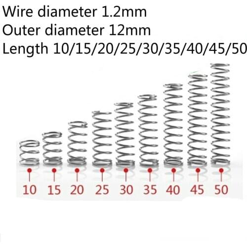 10pcs Spring Micro Compression Spiral 1.2mm 304 A2 Stainless Steel Small Wire Diameter 1.2mm Outer Diameter 12mm Length 10-50mm