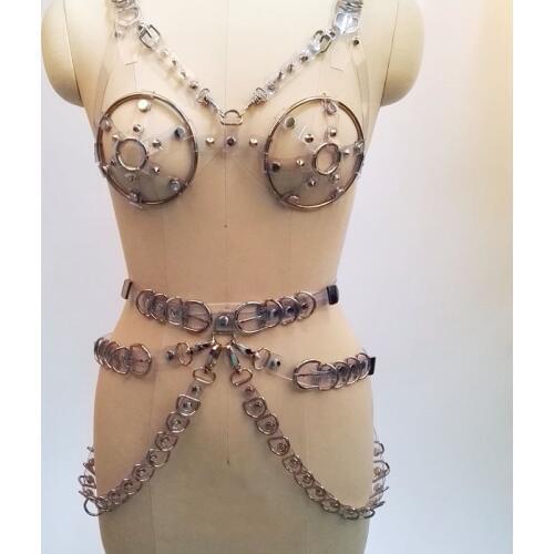 100% Handcrafted Cool Clear Vinyl Caged Harness Lingerie Bralett Chest Top Waist Cincher Heavy Duty Belts