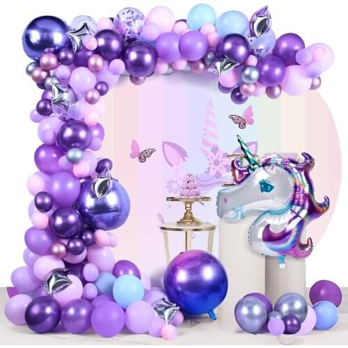 158Pcs/set Purple Unicorn Balloons Garland Arch Metallic Purple Ballons Air Globos for Girls Birthday Party Unicorn Decorations
