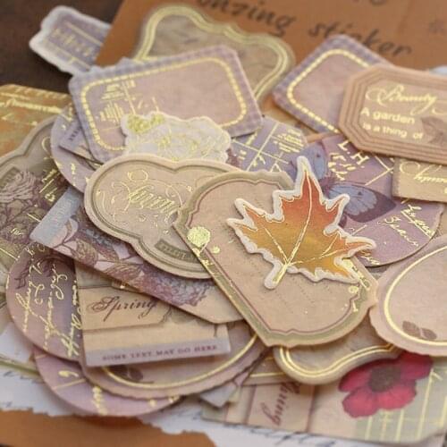 40pcs/pack Vintage Hot Stamping Sticker Travel Stamp Ink Word Retro Handbook Collage DIY Diary Craft Stickers