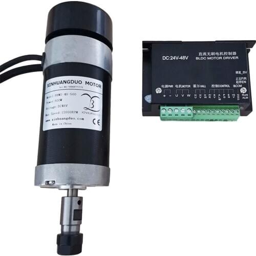 500W DC Brushless Motor DC 0 - 48V CNC Carving Milling Air Cold Spindle Motor + DC Brushless Motor Driver Controller