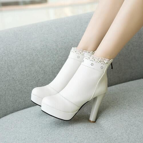 Female Comfortable Thick Heel Ankle Boots Fashion Buckle Zipper Boots Women Round Toe Fall Winter Shoes Black beige Pink