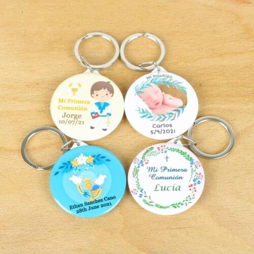 Personalized Baptism Favor Keychain With Mirror Boy Girl Christening Favors Custom Photo Key Chain First Communion Favor