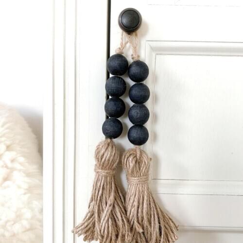 1 Pc Tassel Farmhouse Beads Closet Door Handle Decoration Natural Wooden Bead Wedding Vase Ornament Home Decoration