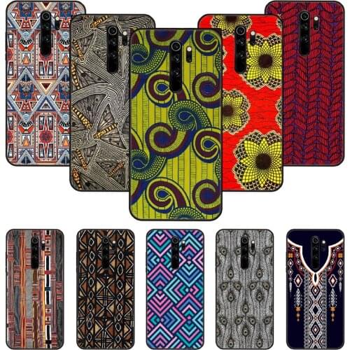 Phone Case For Xiaomi Redmi Note 8 8T 7 7A 9 9S 8A 4 5 Pro Black Cover Shell Tpu Bumper Luxury Back African style fabric print