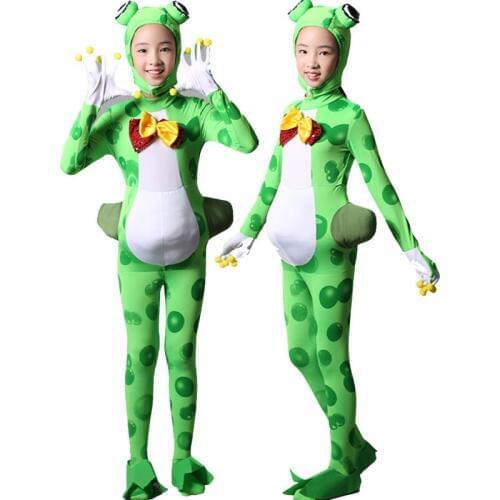 Children Animal Stage Performance Teamwear Green Frog Anime Cosplay Jumpsuit Boys and Girls Cartoon Party Dance Costumes