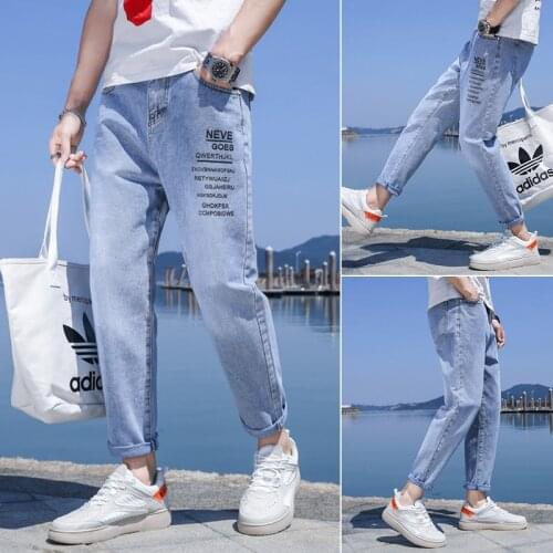 Denim Jeans mens summer casual all-match ankle length harem pants 2021 new trend brand slim thin teenager pencil pants