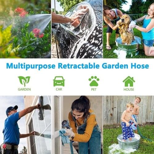 50ft Leakproof Expandable Garden Hose with 10 Function Nozzle Latex Core and 3/4 Inch Solid Fittings 3 Times Expanding Stretch C
