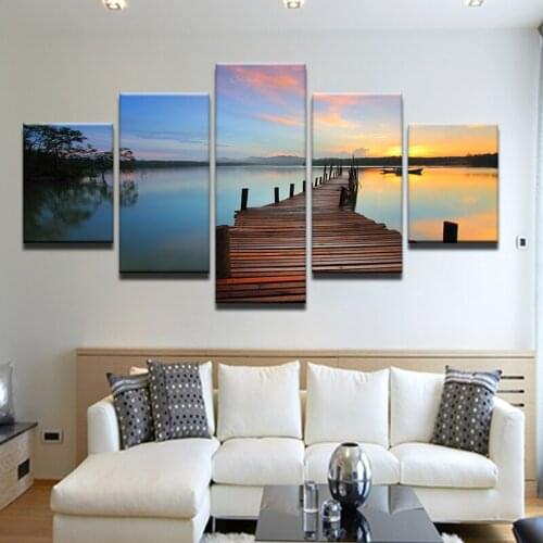 HD Printed 5 Piece Bridge Lake Dock Pond Wall Decorations Living Room Canvas Print Panel Paintings Wall Art Canvas Painting