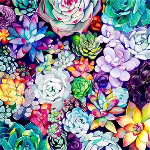 HUACAN Full Square/Round Diamond Painting Succulents Plants Cross Stitch Embroidery Wall Art Decoration For Home