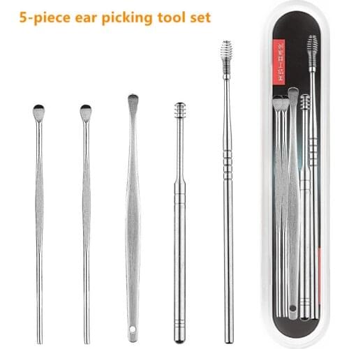 5Pcs/set Ear Wax Pickers Stainless Steel Earpick Wax Remover Curette Ear Pick Cleaner Ear Cleaner Spoon Care Ear Clean Tool