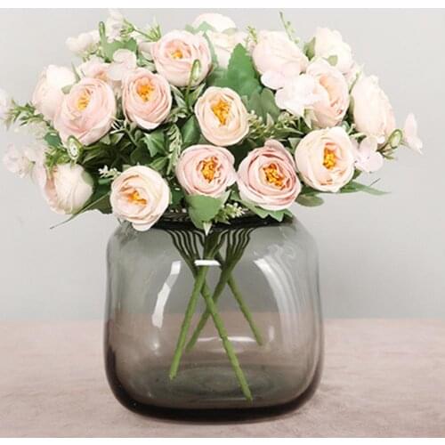 Artificial Plastic Flower Real Touch Clear Texture Faux Silk Colorful Artificial Rose Bouquet for Wedding Office Fake Flower