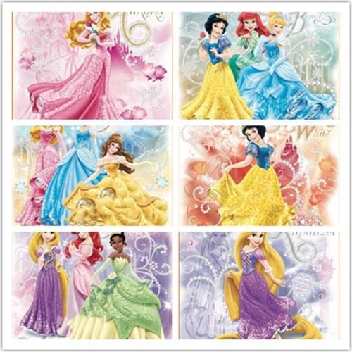 Square Full Diamond Embroidery Painting Disney Cartoon Princess Series Cross Stitch Resin Round Diamond Painting Home Decor
