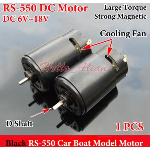 1PC Black RS-550 Mute Motor DC 6V-18V 12V 25000RPM High Speed Large Torque Strong Magnetic DIY RC Car Boat Model