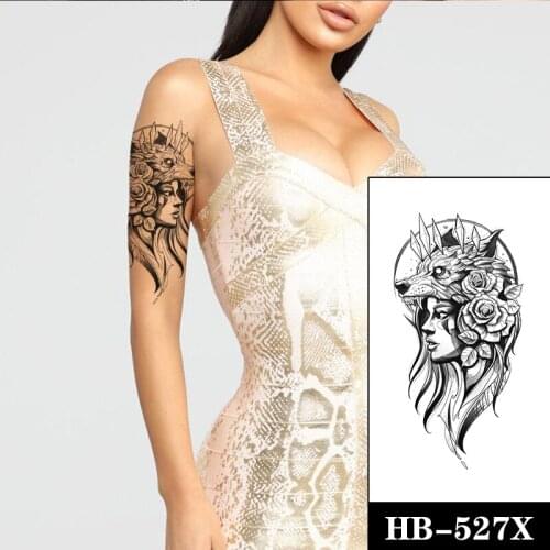 Fashion Women Temporary Tattoo Sticker Black Wolf Tattoo Waterproof Peony Rose Design Tattoos Girl Arm Body Art Sexy Fake Tattoo