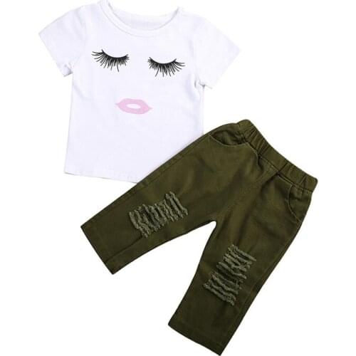 Fashion Kids Baby Girls Doll Tops T-shirt Romper Pants Outfits Clothes Set baby girl summer clothes infant girl New Hot Sale