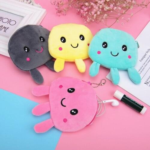 Cartoon plush animal coin purse cute jellyfish girl clutch bag embroidery bag key earphone storage bag children gift
