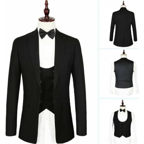 Mens Slim One button Suit Business Formal Leisure Tuxedo 3 pieces(Jacket & Pant & Vest) mens custom suits customized N45