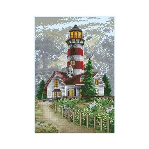 Lighthouse storm 8 Cross Stitch Set Cross-stitch Kit Embroidery Needlework Craft Packages Cotton Fabric Floss