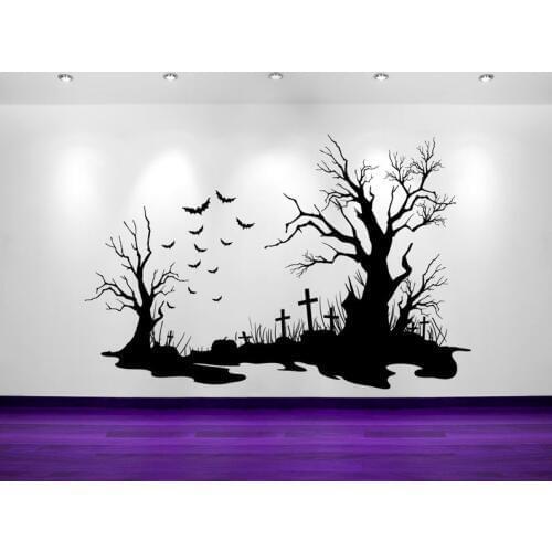 Happy Halloween Bats Ghosts Botanical Tree Wall Sticker Vinyl Home Decoration Living Room Nursery Decals Window Wallpaper