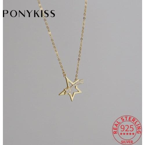 PONYKISS Trendy 925 Sterling Silver Meteor Star Zircon 14K Gold Chokers Necklace For Women Romantic Fine Jewelry Drop Shipping