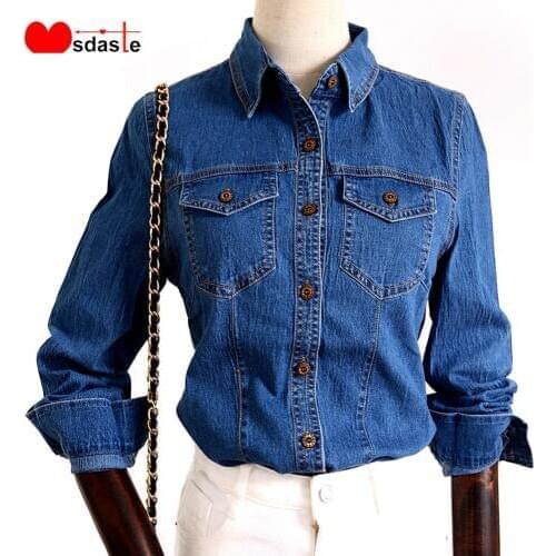Casual Women Denim Blouse Top Womens Shirt Blue Blouses Clothing Tops 2020 Female Cotton Shirts Plus Size Haut Chemise Femme