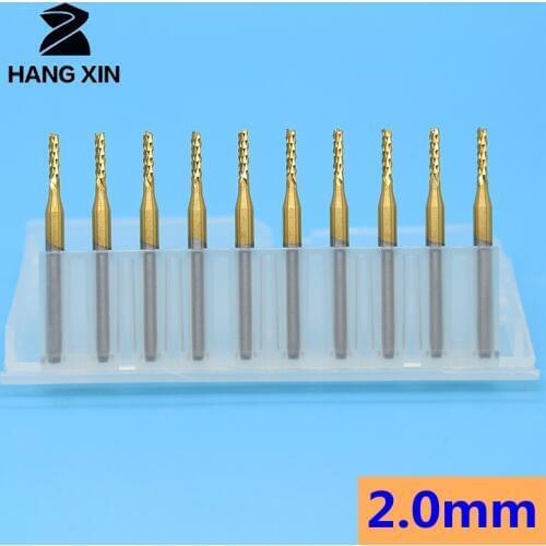 Durable 2.0mm 2.4mm Titanium Coated Carbide Milling Cutter 10PCS Engraving Edge Cutter CNC Router Bits End Mill for PCB Machine