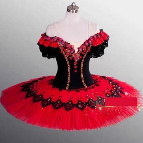 Professional Ballet Tutu Red Paquita Ballet Pancake Swan Lake Tutu Ballerina Costumes Dancing Costume Figure Skating Dress Girls