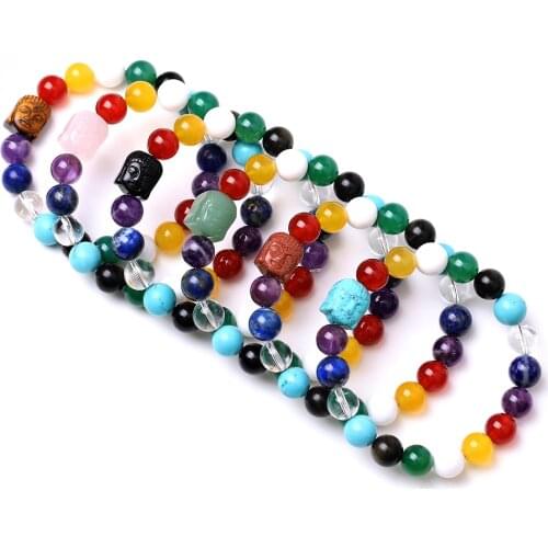 Adjustable Buddhist Seven Treasures Beads Braided Buddha head Bracelet Yoga 7 Chakra Reiki Prayer Healing Stone Bangle Women Men