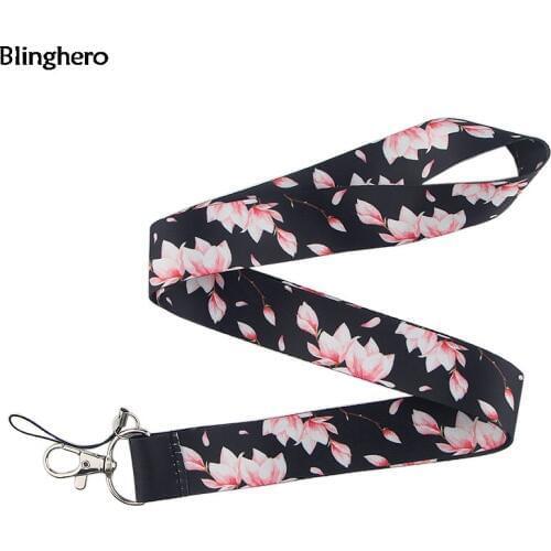Blinghero Sakura Lanyard For keys Cool Cherry Blossoms Phone Holder Neck Straps With Keys Flower Print DIY Hang Ropes BH0168