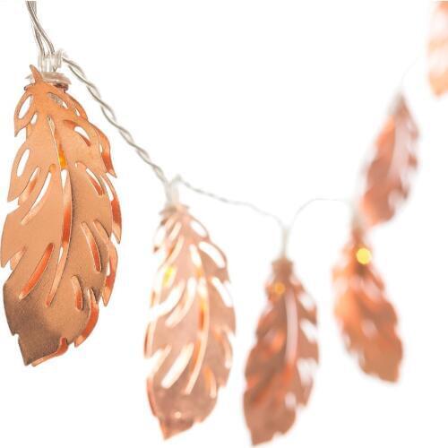 Rose Gold Feather Copper Metal 5Ft 10 LED Lantern String Lights For Party Bedroom Bohemian Decorations Wall Decor Bridal Shower