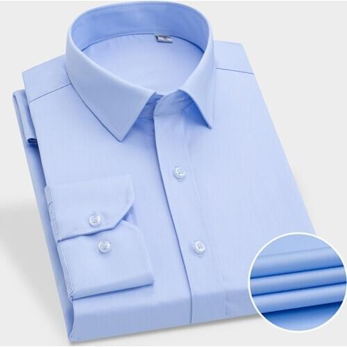 Soft Spandex Mens Work Shirt Solid Long Sleeved Slim Fit Bamboo Fiber Stretch Dress Shirts for Male Non-Iron striped tops