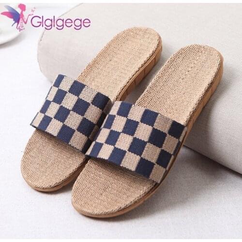 GL Fashion Anti-slip Linen Flip Flops Men Shoes Home Indoor Open Toe Flat Beach Slippers Non-slip Men Summer Footwear Drop