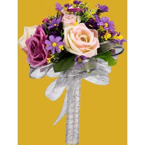 Tanpell Colorful Rose Cloth European Wedding Decoration Flowers Western Ribbon Wedding Bouquet