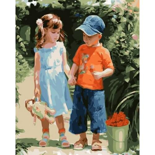 Frameless diy picture oil painting by numbers wall decor painting on canvas for home decor 4050 two children