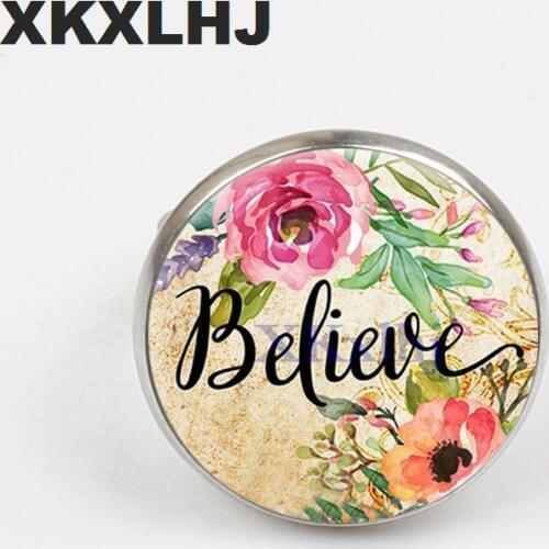 XKXLHJ2018 Retro Believe Letters Printed Glass Dome Bible Men and Women Ring Christian Jewelry Gifts
