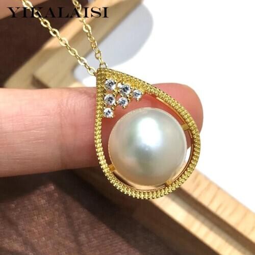 YIKALAISI 925 Sterling Silver Necklaces Jewelry For Women 11-12mm Oblate Natural Freshwater Pearl Pendants New Arrivals