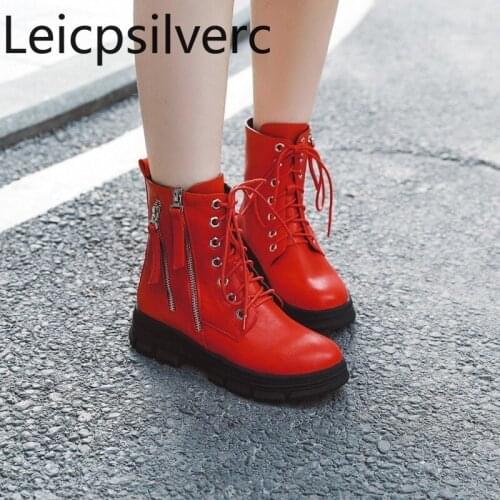 Womens Boots New winter fashion Round head Lace-up Thick heel Low-heeled short boots Womens shoes lus size 34-43 3.5cm high
