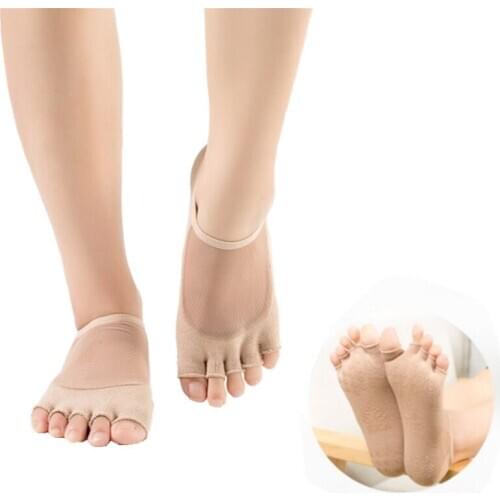 Womens Five Finger Yoga Socks Silk Yarn Gauze Back Breathable Silicone Anti-skid Open Toe Pilates Socks Workout Gym Fitness