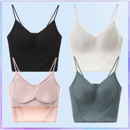 Ice Silk Women Thin Wild Solid Camis Vest Tank Tops Female 2021 Summer Sexy Strap Basic Tops Sleeveless Underwear Tube Top Bar