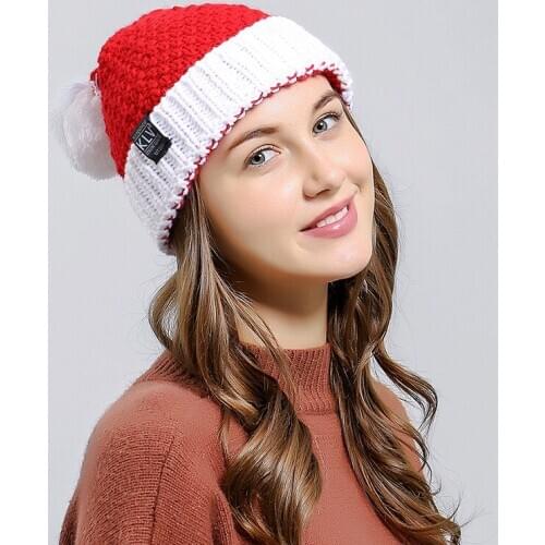 Winter Christmas Hat Knitted Red Warm Woolen Cap Santas Hats For Home Office Bar Christmas Party Decoration