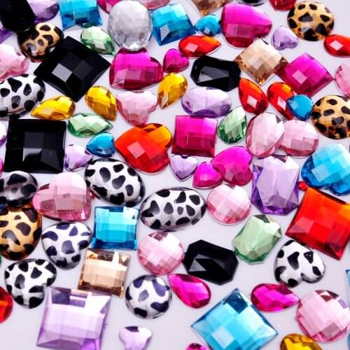 100pcs Mix colors shape Rhinestones Glitter Crystal Acrylic Flatback Stone For DIY wedding Dress Headdress jewelry 12-20mm