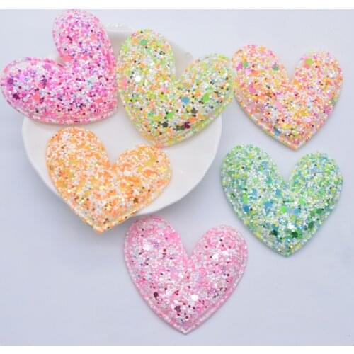 12Pcs 50*45mm Padded Fluorescence Fabric Heart Applique for Clothes Hat Sewing Supplies DIY Headwear Hair Clips Band Accessories