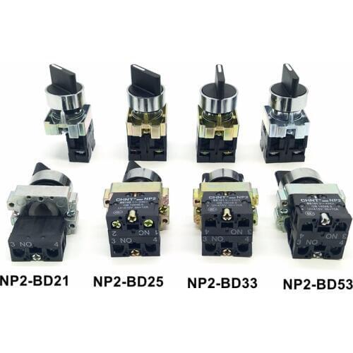 2pcs/lot CHINT Selector Switch NP2-BD21 (1NO)/BD25 (1NO 1NC) / BD33 (2NO) /BD53(2NO self-reset) Push Button Switch XB2-BD