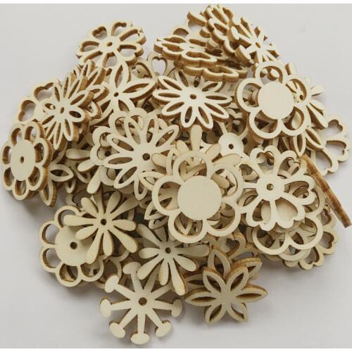 50pcs Mixed Wooden Embellishments Laser Cut Blanks Slices Flower Shapes Nature Decorations for Kids DIY